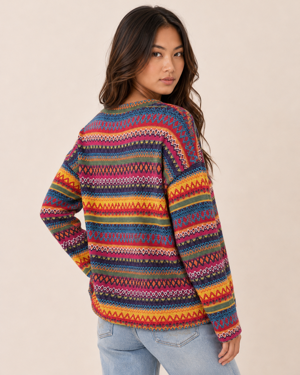 Color Contrast Knit Pullover Sweater in Pink