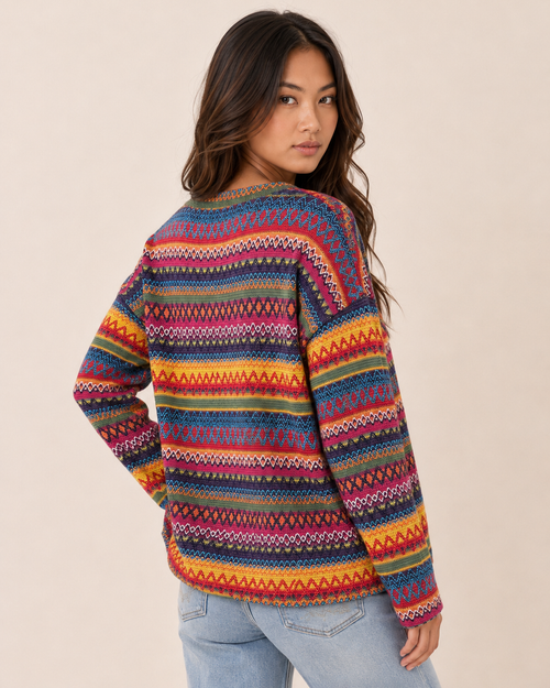 Color Contrast Knit Pullover Sweater in Pink