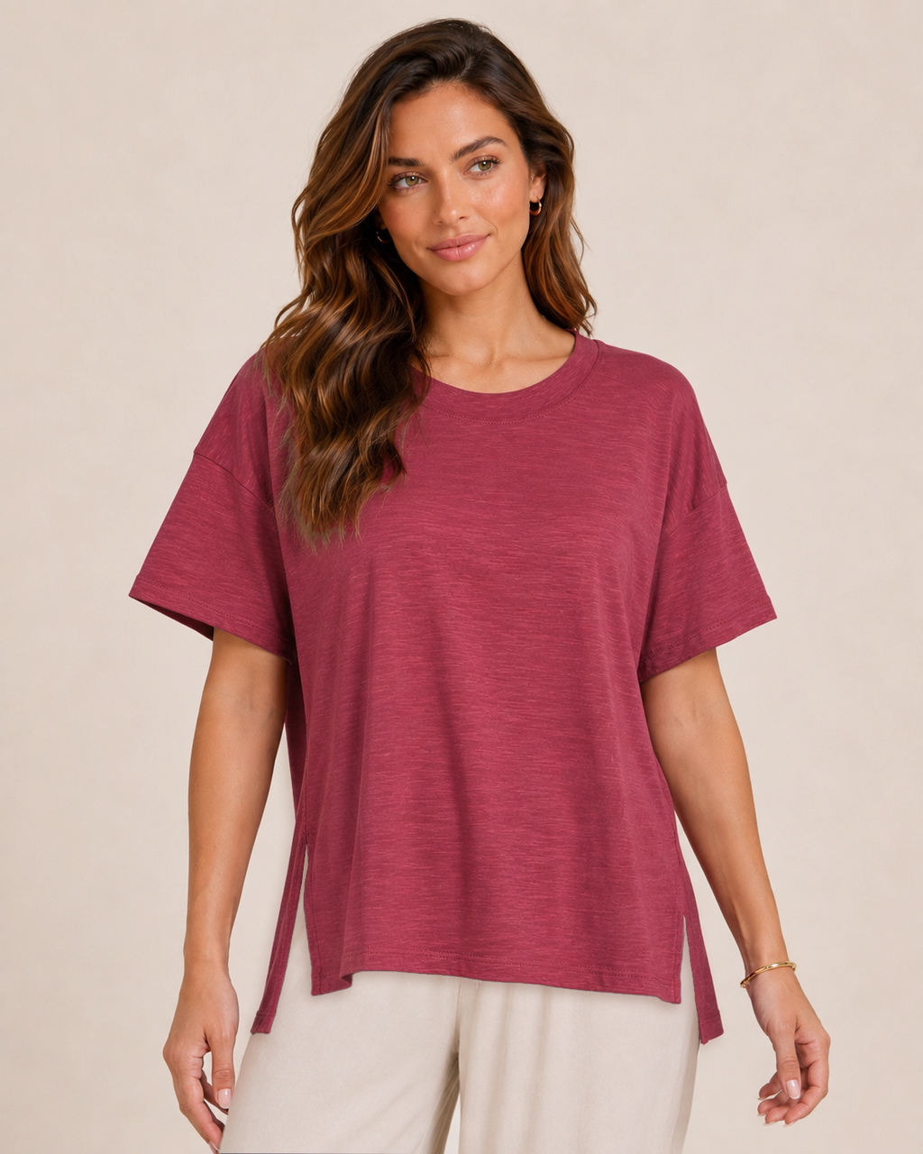 Essential Cotton Slub Tee in Berry Ice