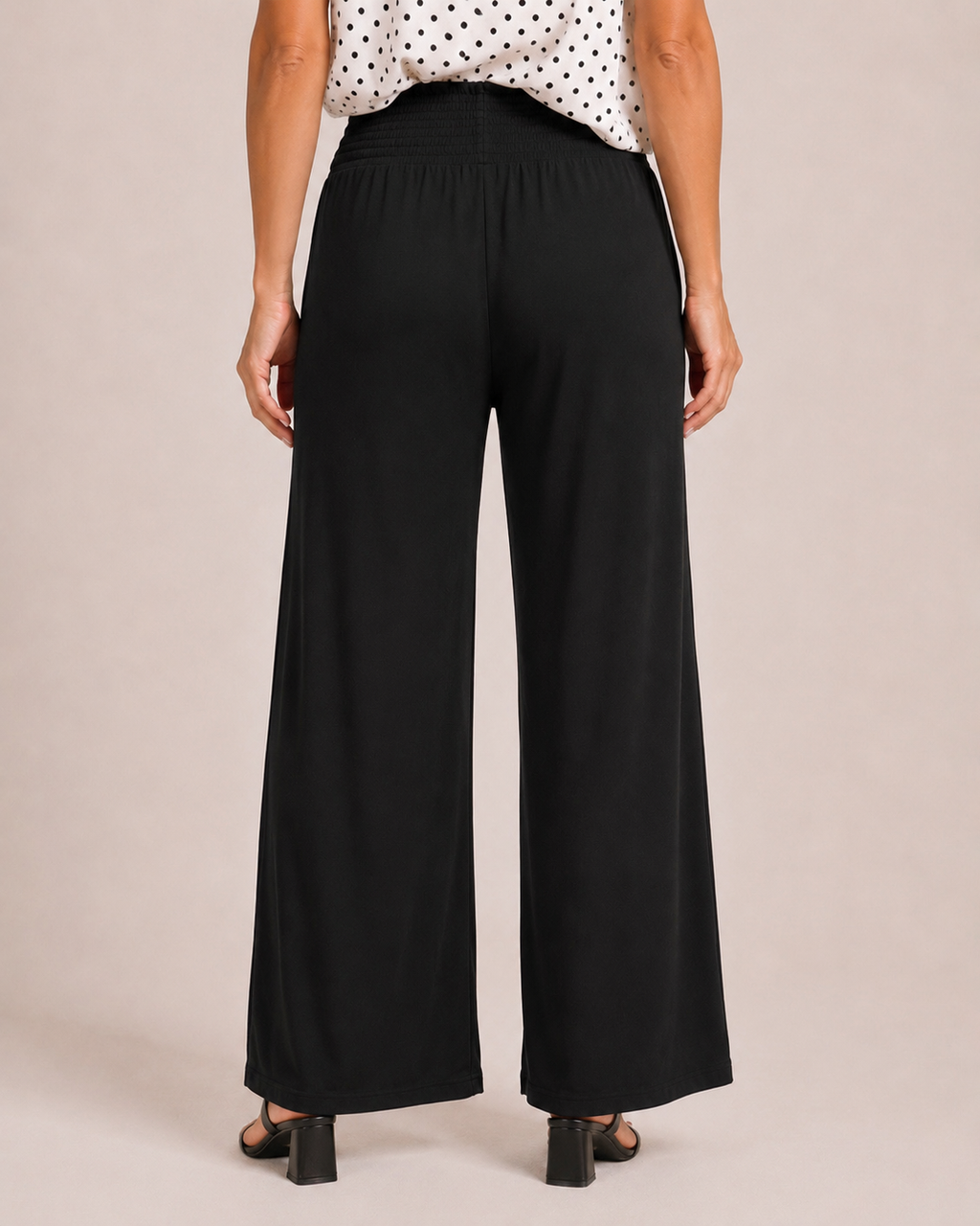 Smocked Wide Leg Pants in Black
