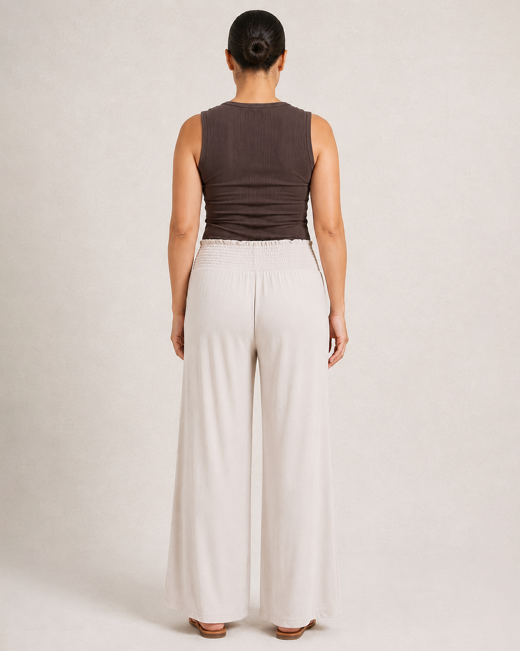 Smocked Wide Leg Pants in Oat
