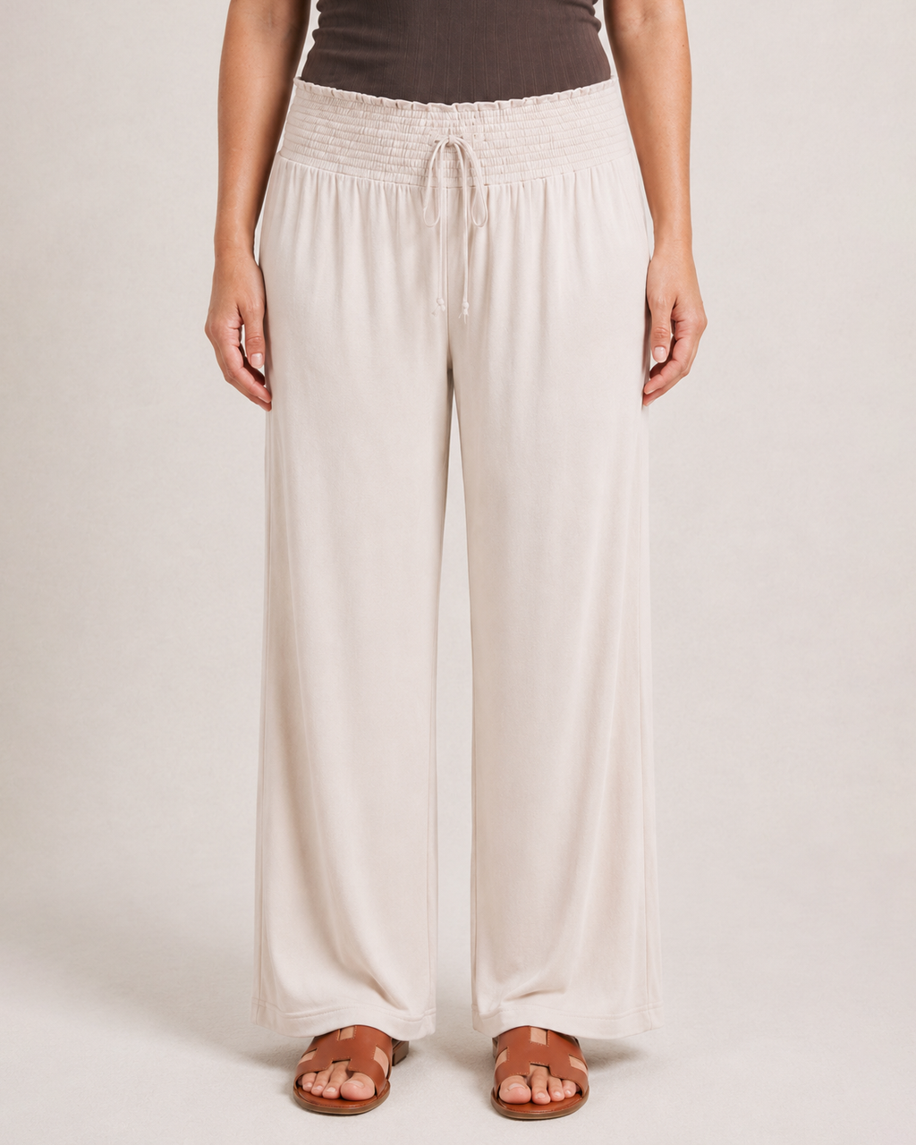 Smocked Wide Leg Pants in Oat