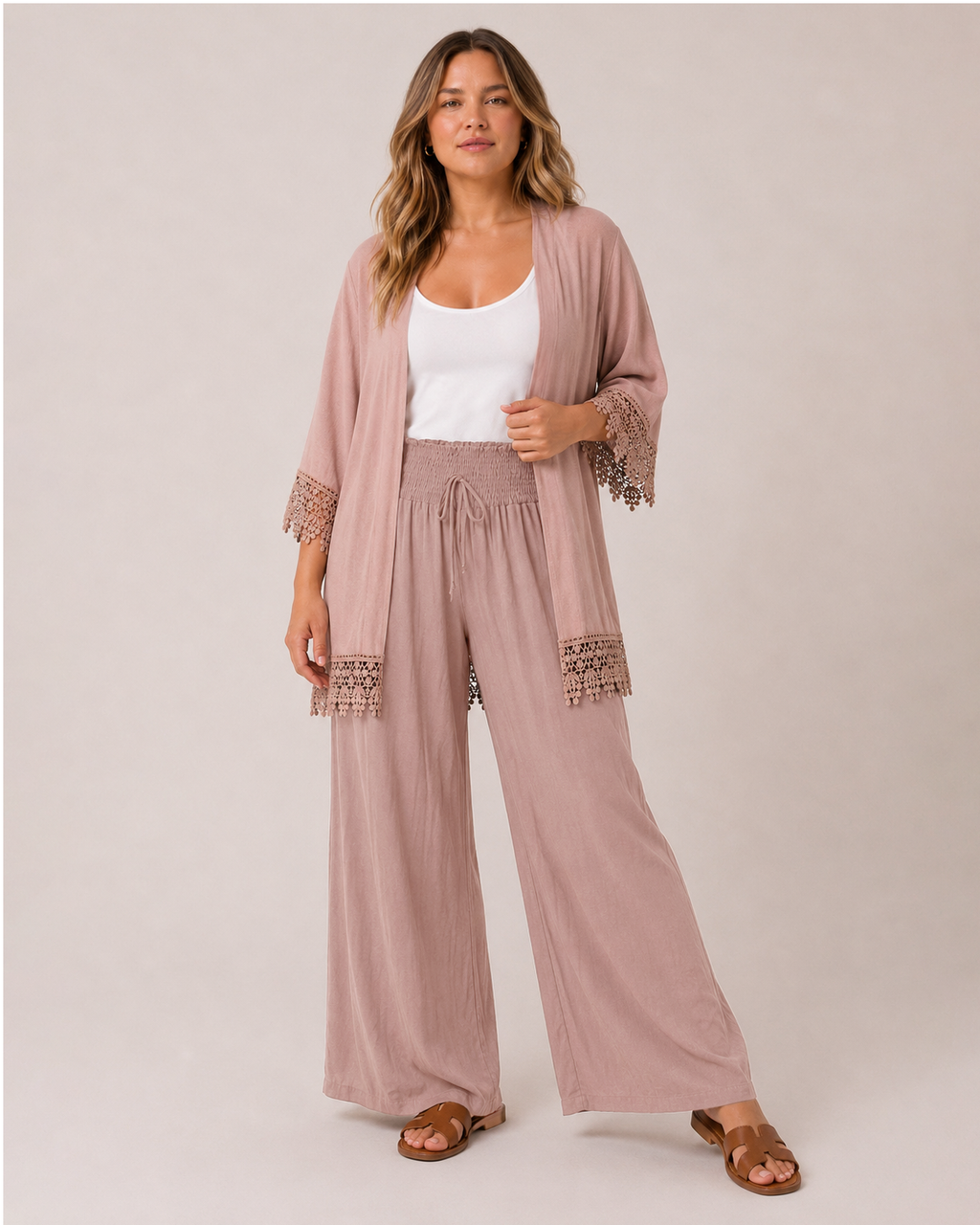 Smocked Waist Wide Leg Pant Mocha
