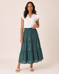 Weekend Escape Tiered Maxi Skirt in Ivy