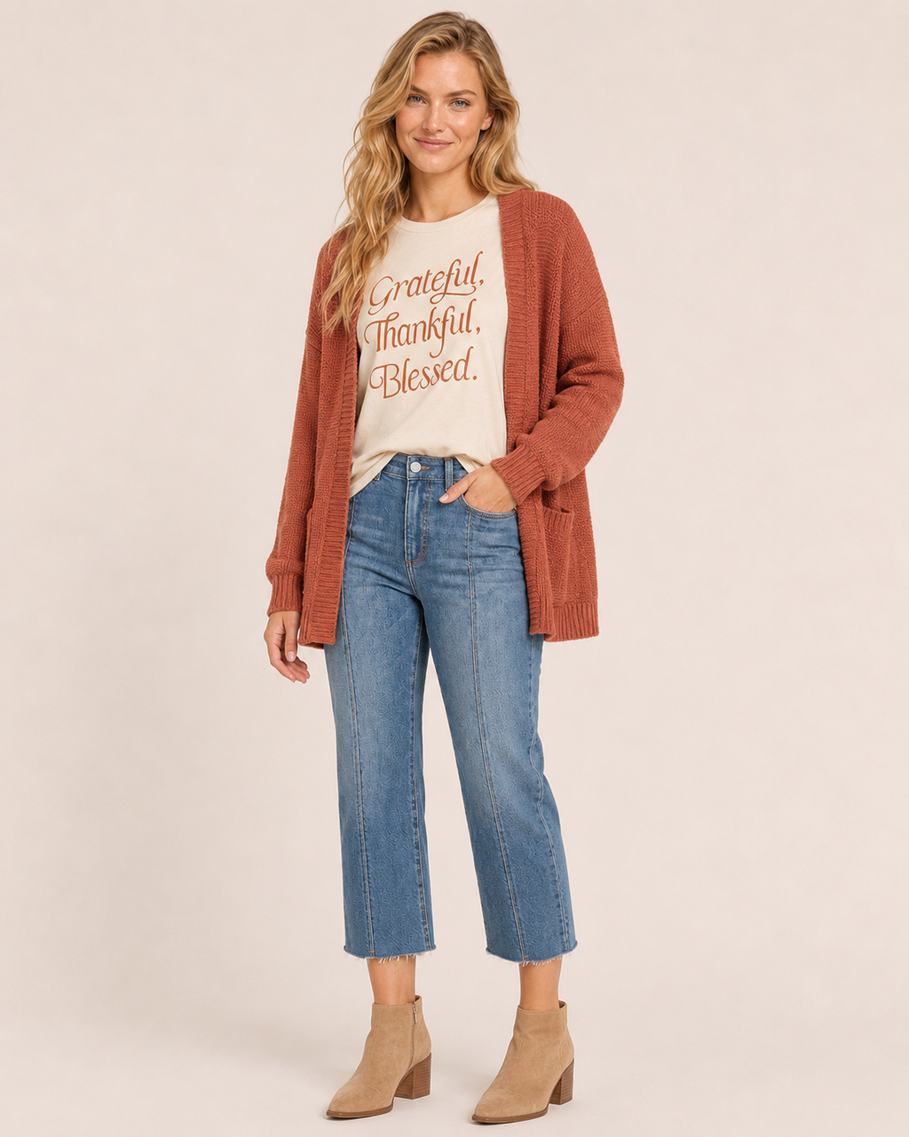 Grateful, Thankful, Blessed Graphic Tee in Cream