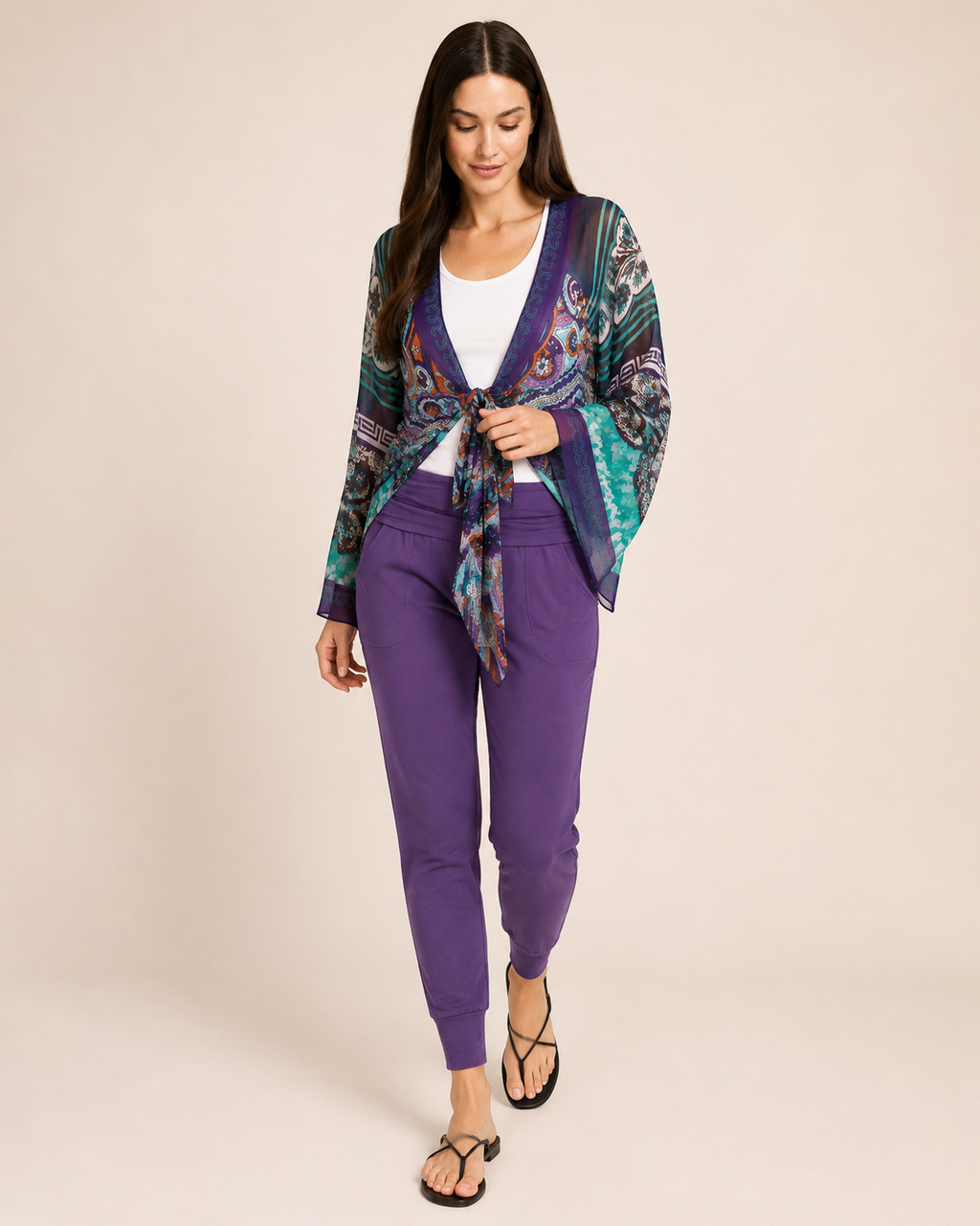 Live-In Foldover Waist Loggers in Eggplant