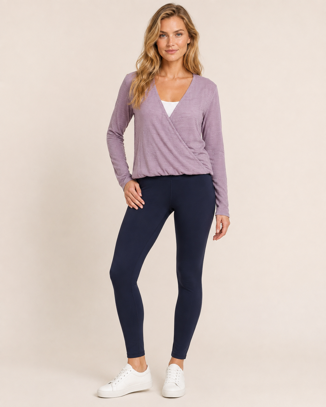 Relaxed Soft Drape Crossover Top in Lilac