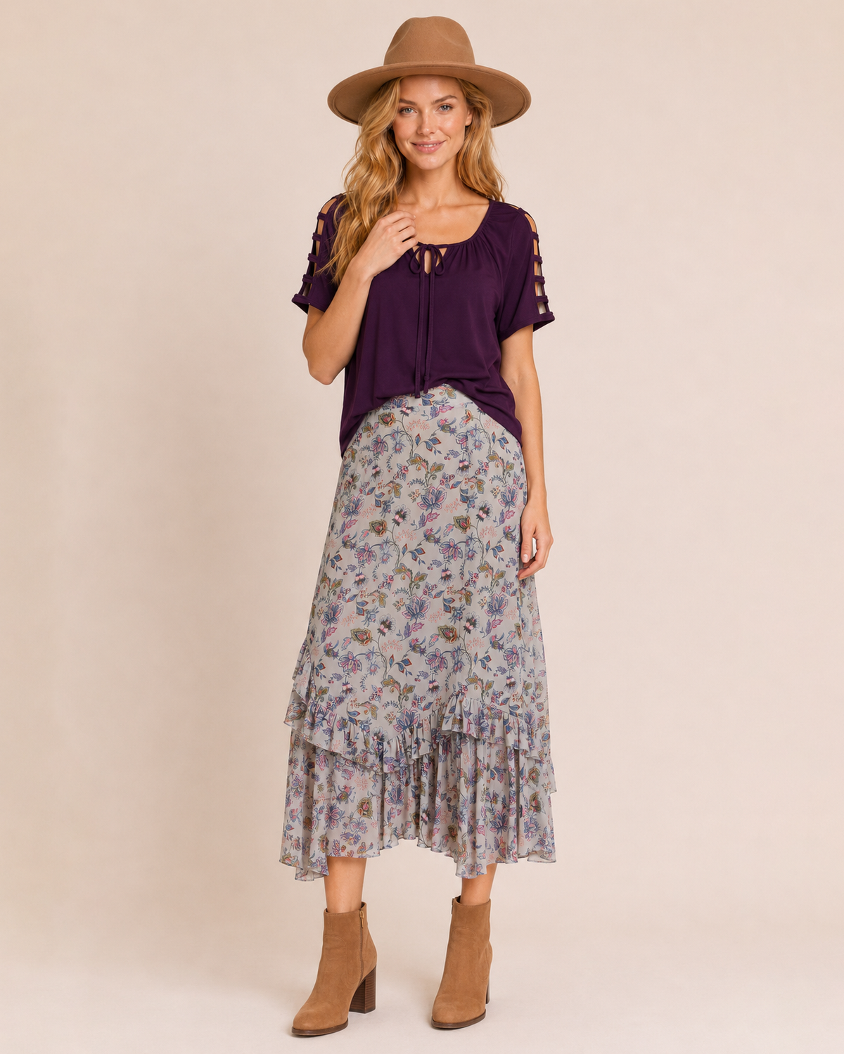 Simply Styled Tie Front Top in Plum