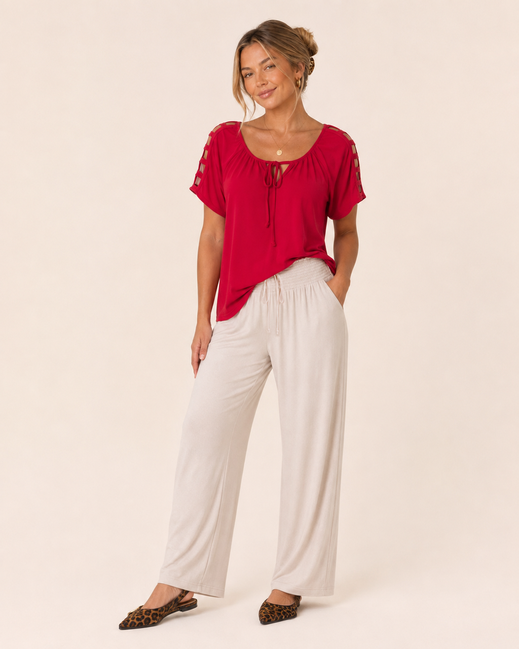 Simply Styled Tie Front Top in Red