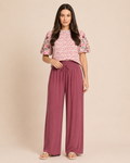 Smocked Waist Wide Leg Pant Rosewood