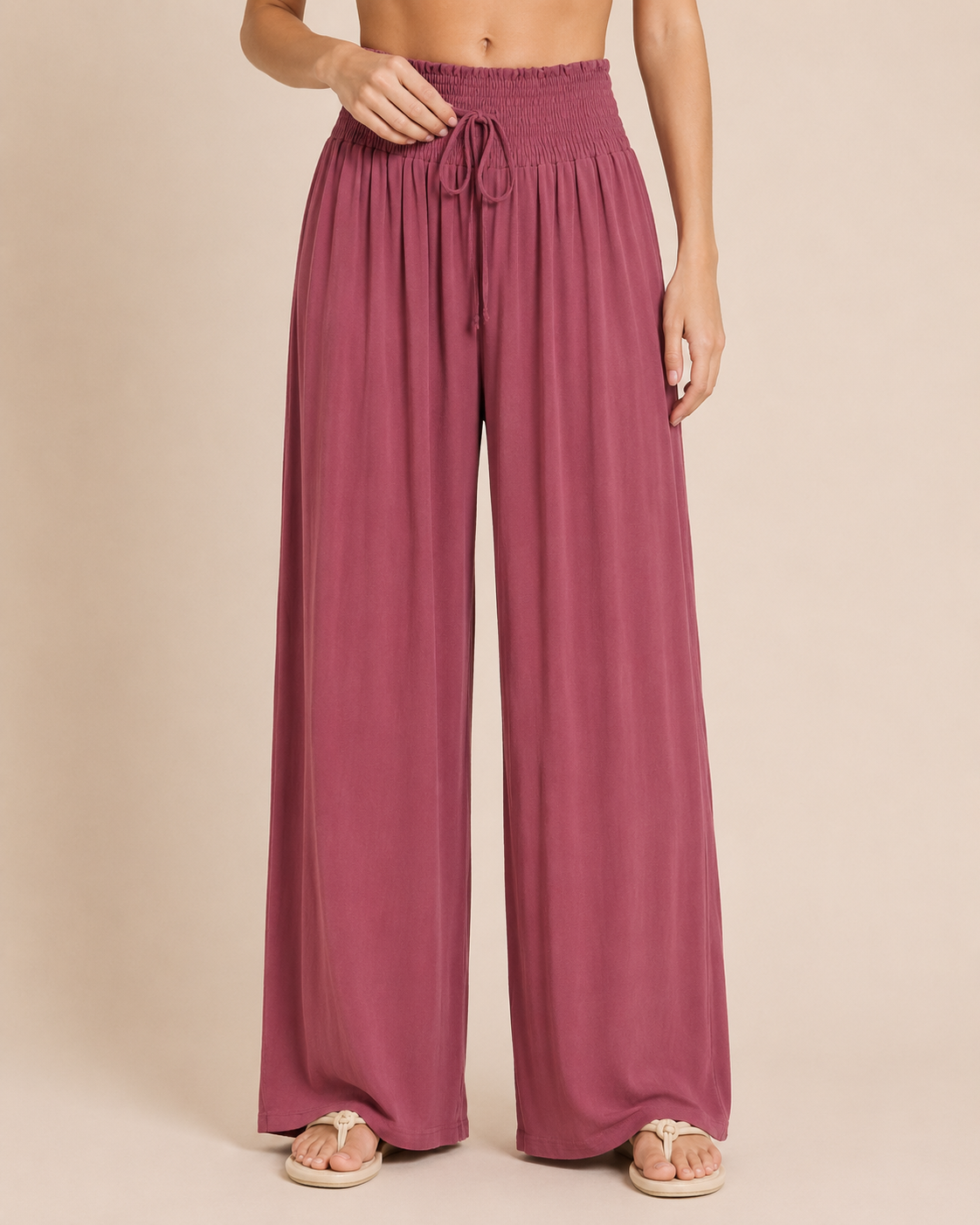 Smocked Waist Wide Leg Pant Rosewood